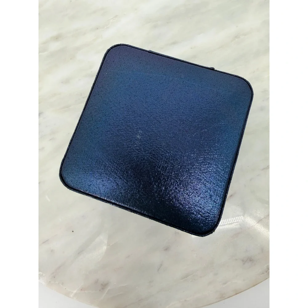 Metallic Navy Blue Travel Jewelry Case Organizer Mirror Square Zip Small